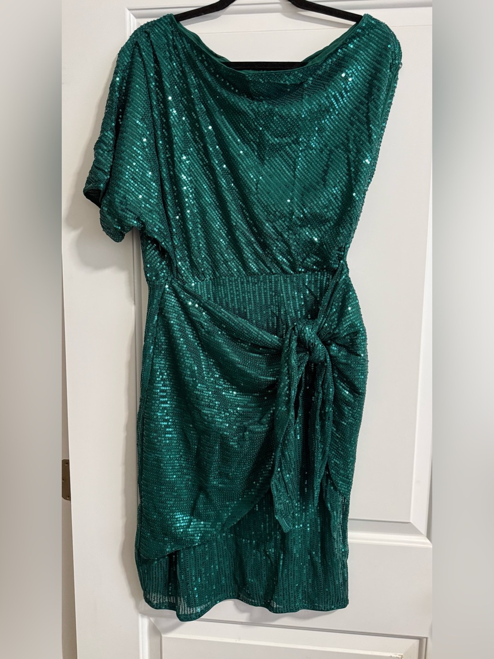 NWT Grace Karin Emerald Green Sequin One Shoulder Cocktail Dress L